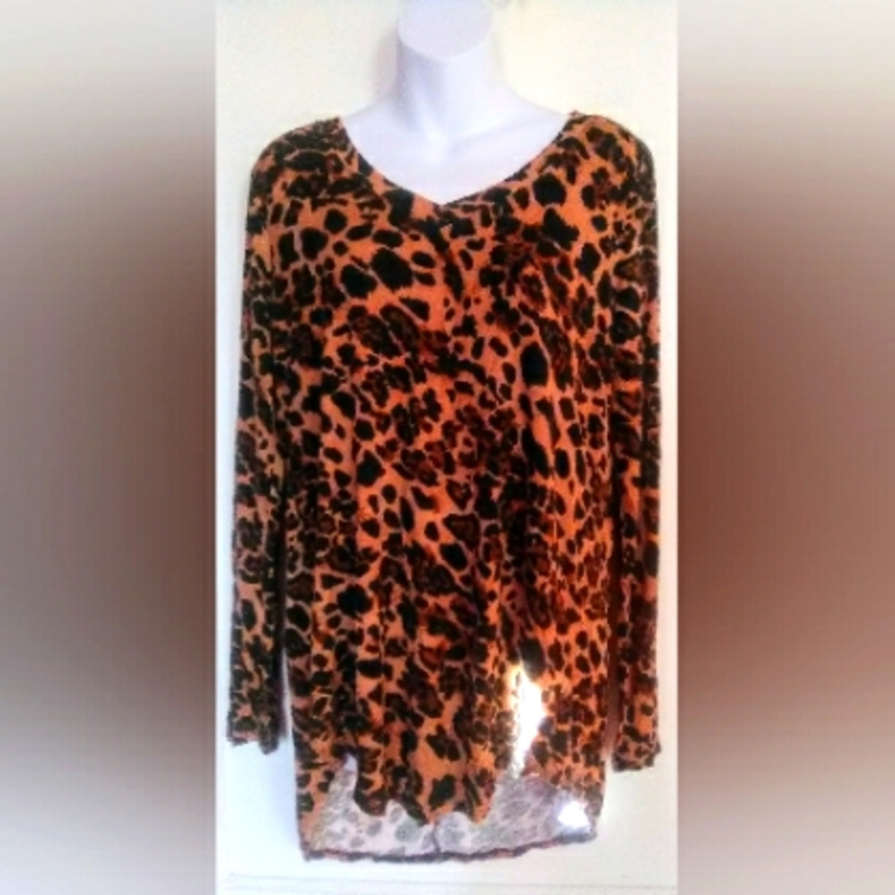 ZENANA LADIES CHEETAH PRINT LONG SLEEVED TOP